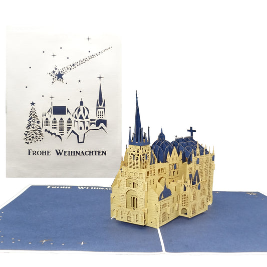 Pop Up Weihnachtskarte "Frohe Weihnachten" mit 3D Modell Aachener Dom