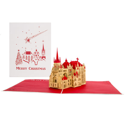 Pop Up Karte zu Weihnachten mit 3D Modell Aachener Dom "Merry Christmas"