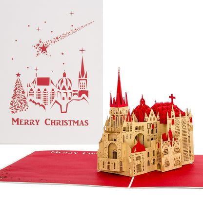 Pop Up Karte zu Weihnachten mit 3D Modell Aachener Dom "Merry Christmas"