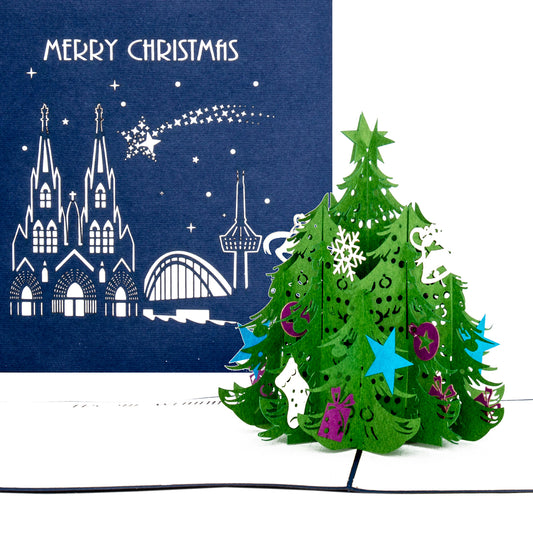 3D Karte "Köln Skyline & Christbaum" - kölsche Weihnachstkarte mit Umschlag