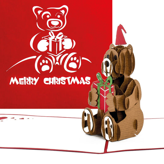 Pop Up Weihnachtskarte "Teddybär" - Weihnachtskarte mit Umschlag für Kinder