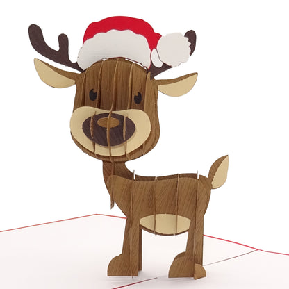 Pop Up Karte "Rudolph Rentier" - lustige 3D Weihnachtskarte mit Umschlag