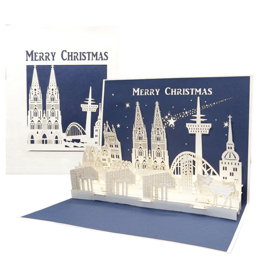 3D Karte "Köln Panorama - Merry Christmas" Weihnachtskarte & Domstadt Souvenir