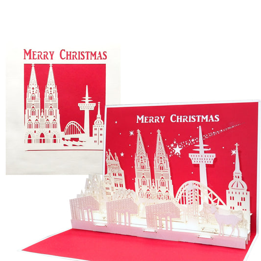 Pop Up Karte "Köln Panorama - Merry Christmas" 3D Weihnachtskarte Köln