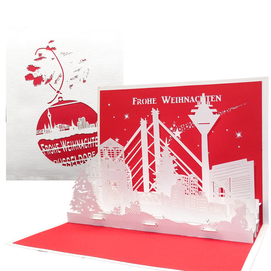 Pop Up Karte "Düsseldorf Weihnachten - Skyline" Weihnachtskarte mit Umschlag