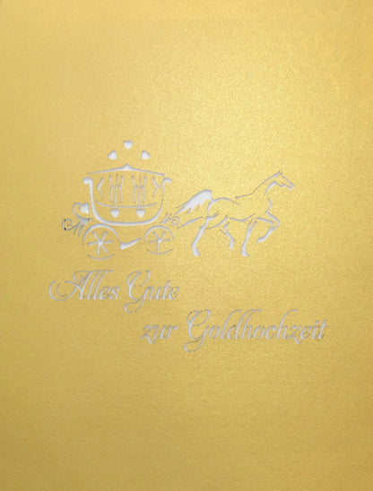 Pop Up Karte "Hochzeitskutsche - Alles Gute zur Goldhochzeit" - Geschenkidee goldene Hochzeit