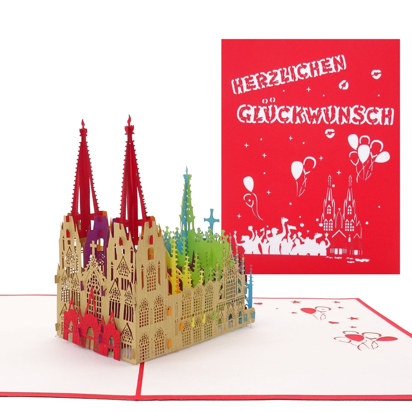 Pop Up Karte "Kölner Dom - Bunt" 3D Glückwunschkarte & Geburtstagskarte Köln