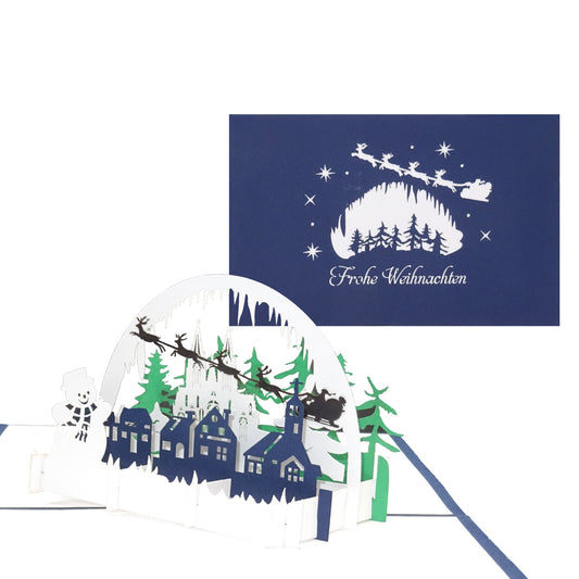 Pop Up Karte "Winterlandschaft mit Schneemann" - Weihnachskarte mit Umschlag