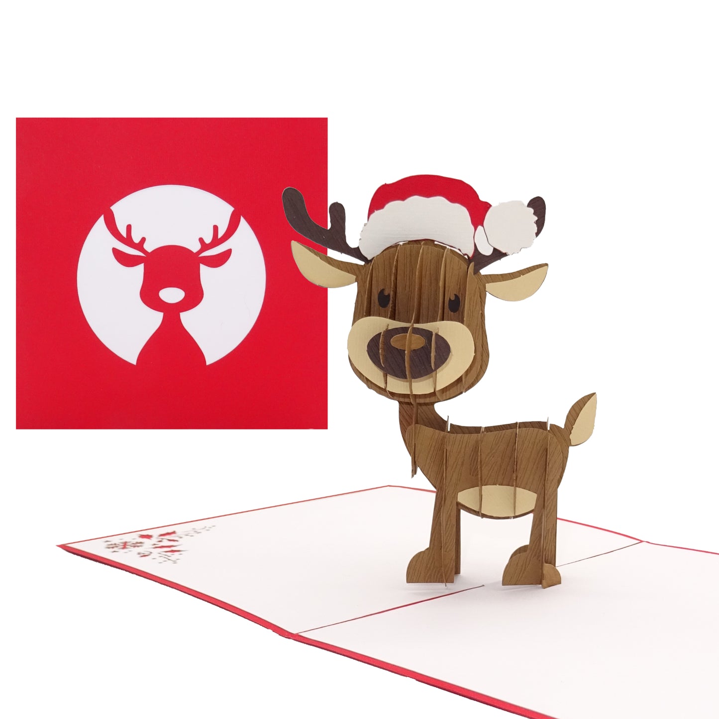 Pop Up Karte "Rudolph Rentier" - lustige 3D Weihnachtskarte mit Umschlag