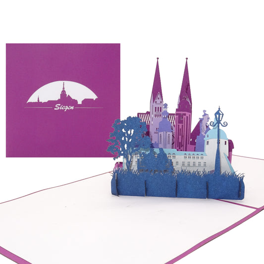 Pop-Up Karte „Siegen - Skyline der Stadt“, 3D Grußkarte als Souvenir, Geschenkgutschein