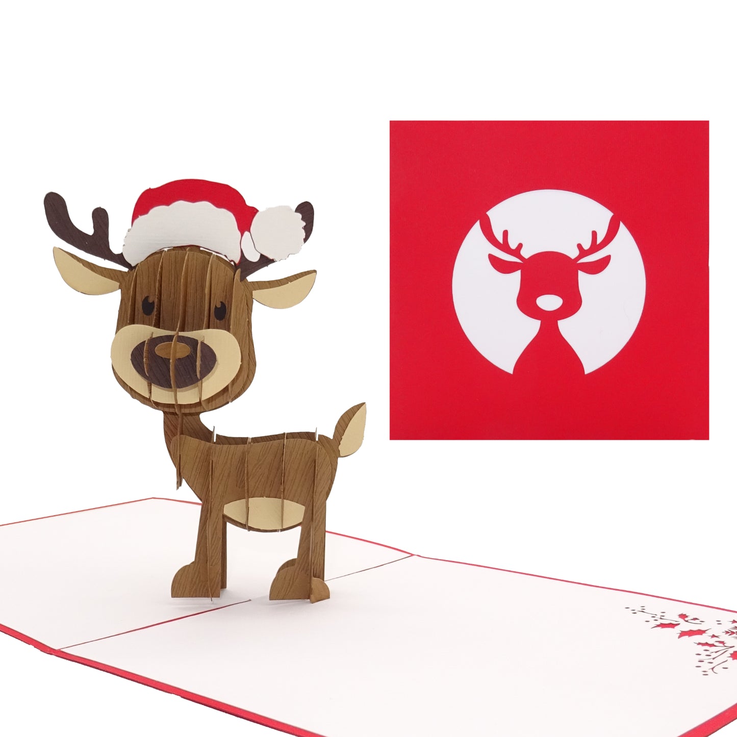 Pop Up Karte "Rudolph Rentier" - lustige 3D Weihnachtskarte mit Umschlag