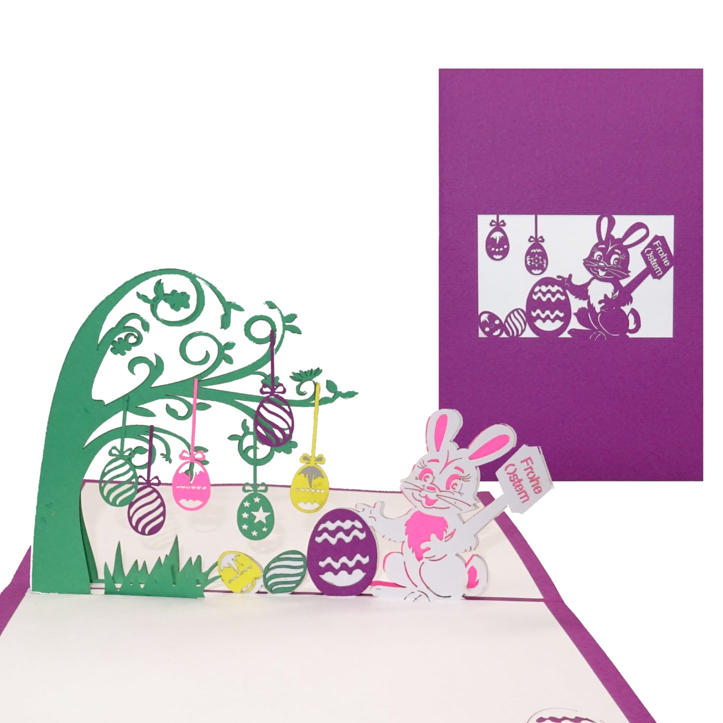 Pop Up Karte "Frohe Ostern" 3D Osterkarte Kinder Mädchen Pink