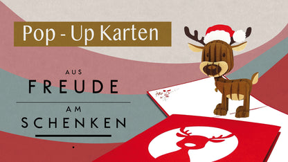 Pop Up Karte "Rudolph Rentier" - lustige 3D Weihnachtskarte mit Umschlag